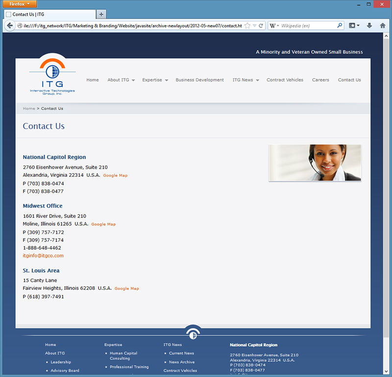 A subsequent page of the newer version of the ITG web site.