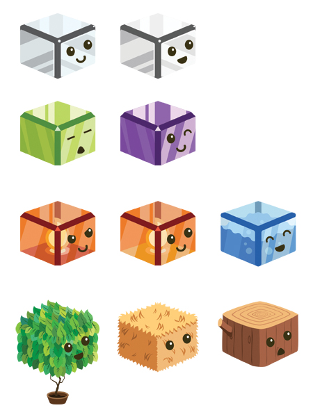 Cartoon cubes of various elements.